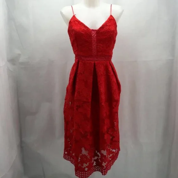 Nicholas Red Roleau Ball Pleated Lace Dress Small - Picture 4 of 10